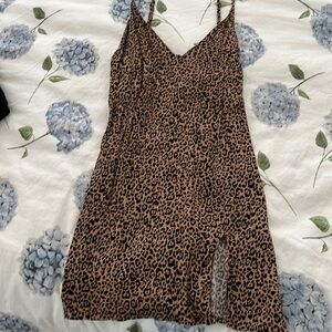 Reformation Black and Brown Slip Dress with Slit